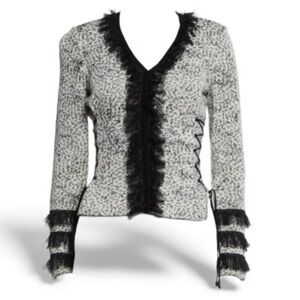 St John Black & Gray Fringe Blazer Jacket 2/XS